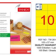 Tanex TW-2610 105x57 mm 100'lü Sarı Floresan Laser Etiket