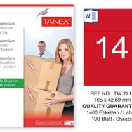 Tanex TW-2712 105x42.69 mm 100'lü Kırmızı Pastel Laser Etiket