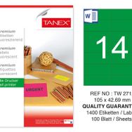 Tanex TW-2712 105x42.69 mm 100'lü Yeşil Floresan Laser Etiket