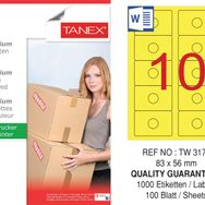 Tanex TW-3178 83x56 mm 100'lü Sarı Pastel Laser Etiket