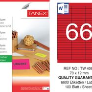 Tanex TW-4066 70x12 mm 100'lü Kırmızı Floresan Laser Etiket