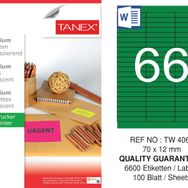 Tanex TW-4066 70x12 mm 100'lü Yeşil Floresan Laser Etiket