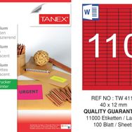Tanex TW-4110 40x12 mm 100'lü Kırmızı Floresan Laser Etiket