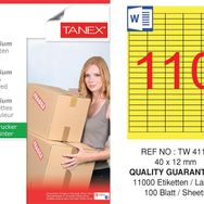Tanex TW-4110 40x12 mm 100'lü Sarı Pastel Laser Etiket