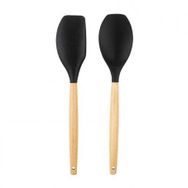 Tantitoni Bambu Saplı Siyah Renkli Silikon Büyük Kaşık ve Spatula Seti