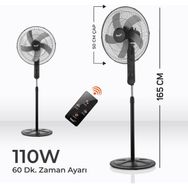 Teba 18 Inch Uzaktan Kumandalı / Zaman Ayarlı Ayaklı Vantilatör - Siyah