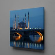 Technopa Gece Cami Köprü 130x130 cm Kanvas Tablo