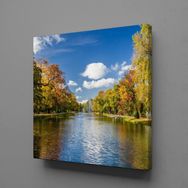 Technopa Göl ve Ağaçlar 130x130 cm Kanvas Tablo