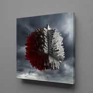Technopa Kırmızı Beyaz Çiçek Tanesi 90x90 cm Kare Kanvas Tablo