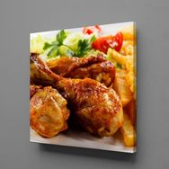 Technopa Kızarmış Tavuk ve Patates Kare 100x100 cm Kanvas Tablo