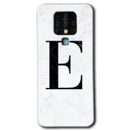 Tecno Camon 16 Beyaz Mermer Desenli E Harfi Baskılı Uyumlu Silikon Kılıf