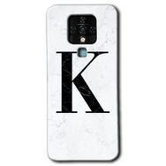 Tecno Camon 16 Beyaz Mermer Desenli K Harfi Baskılı Uyumlu Silikon Kılıf