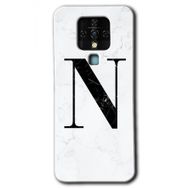 Tecno Camon 16 Beyaz Mermer Desenli N Harfi Baskılı Uyumlu Silikon Kılıf