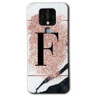 Tecno Camon 16 Pembe Mermer Desenli F Harfi Baskılı Uyumlu Silikon Kılıf