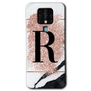 Tecno Camon 16 Pembe Mermer Desenli R Harfi Baskılı Uyumlu Silikon Kılıf