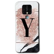 Tecno Camon 16 Pembe Mermer Desenli Y Harfi Baskılı Uyumlu Silikon Kılıf
