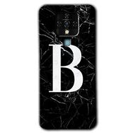 Tecno Camon 16 Siyah Mermer Desenli B Harfi Baskılı Uyumlu Silikon Kılıf