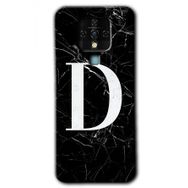 Tecno Camon 16 Siyah Mermer Desenli D Harfi Baskılı Uyumlu Silikon Kılıf