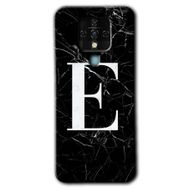 Tecno Camon 16 Siyah Mermer Desenli E Harfi Baskılı Uyumlu Silikon Kılıf