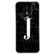 Tecno Camon 16 Siyah Mermer Desenli J Harfi Baskılı Uyumlu Silikon Kılıf