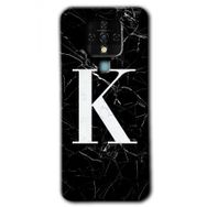 Tecno Camon 16 Siyah Mermer Desenli K Harfi Baskılı Uyumlu Silikon Kılıf