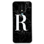 Tecno Camon 16 Siyah Mermer Desenli R Harfi Baskılı Uyumlu Silikon Kılıf