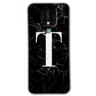 Tecno Camon 16 Siyah Mermer Desenli T Harfi Baskılı Uyumlu Silikon Kılıf