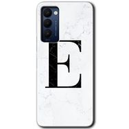 Tecno Camon 18 Beyaz Mermer Desenli E Harfi Baskılı Uyumlu Silikon Kılıf