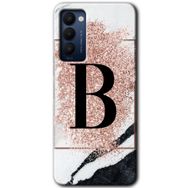 Tecno Camon 18 Pembe Mermer Desenli B Harfi Baskılı Uyumlu Silikon Kılıf