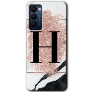 Tecno Camon 18 Pembe Mermer Desenli H Harfi Baskılı Uyumlu Silikon Kılıf