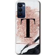 Tecno Camon 18 Pembe Mermer Desenli T Harfi Baskılı Uyumlu Silikon Kılıf