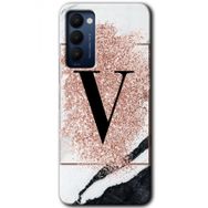 Tecno Camon 18 Pembe Mermer Desenli V Harfi Baskılı Uyumlu Silikon Kılıf