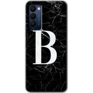 Tecno Camon 18 Siyah Mermer Desenli B Harfi Baskılı Uyumlu Silikon Kılıf