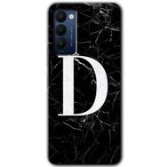 Tecno Camon 18 Siyah Mermer Desenli D Harfi Baskılı Uyumlu Silikon Kılıf
