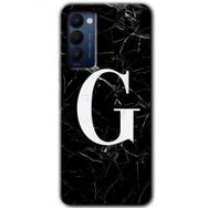 Tecno Camon 18 Siyah Mermer Desenli G Harfi Baskılı Uyumlu Silikon Kılıf