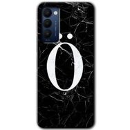 Tecno Camon 18 Siyah Mermer Desenli O Harfi Baskılı Uyumlu Silikon Kılıf