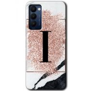Tecno Camon 18P Pembe Mermer Desenli İ Harfi Baskılı Uyumlu Silikon Kılıf