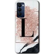 Tecno Camon 18P Pembe Mermer Desenli L Harfi Baskılı Uyumlu Silikon Kılıf