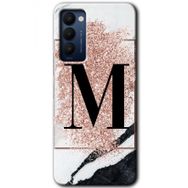 Tecno Camon 18P Pembe Mermer Desenli M Harfi Baskılı Uyumlu Silikon Kılıf