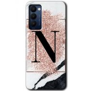 Tecno Camon 18P Pembe Mermer Desenli N Harfi Baskılı Uyumlu Silikon Kılıf