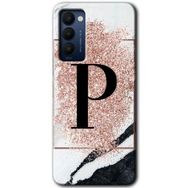 Tecno Camon 18P Pembe Mermer Desenli P Harfi Baskılı Uyumlu Silikon Kılıf