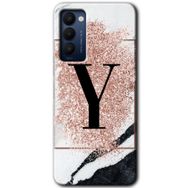 Tecno Camon 18P Pembe Mermer Desenli Y Harfi Baskılı Uyumlu Silikon Kılıf
