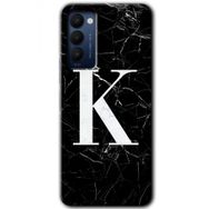 Tecno Camon 18P Siyah Mermer Desenli K Harfi Baskılı Uyumlu Silikon Kılıf