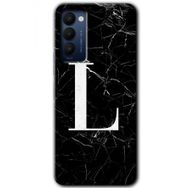 Tecno Camon 18P Siyah Mermer Desenli L Harfi Baskılı Uyumlu Silikon Kılıf
