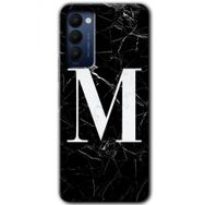 Tecno Camon 18P Siyah Mermer Desenli M Harfi Baskılı Uyumlu Silikon Kılıf