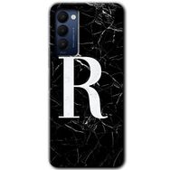 Tecno Camon 18P Siyah Mermer Desenli R Harfi Baskılı Uyumlu Silikon Kılıf