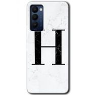 Tecno Camon 18T Beyaz Mermer Desenli H Harfi Baskılı Uyumlu Silikon Kılıf