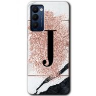 Tecno Camon 18T Pembe Mermer Desenli J Harfi Baskılı Uyumlu Silikon Kılıf