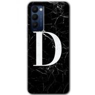 Tecno Camon 18T Siyah Mermer Desenli D Harfi Baskılı Uyumlu Silikon Kılıf