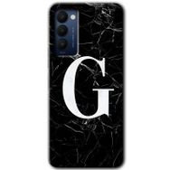 Tecno Camon 18T Siyah Mermer Desenli F Harfi Baskılı Uyumlu Silikon Kılıf